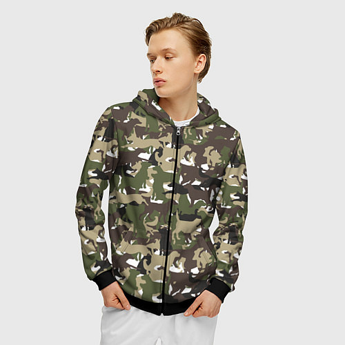 Мужская толстовка на молнии Камуфляж из Собак Camouflage / 3D-Черный – фото 3