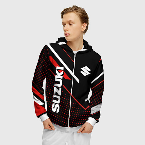 Мужская толстовка на молнии Suzuki SPORT / 3D-Белый – фото 3