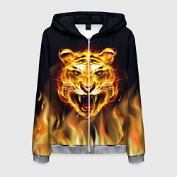 Толстовка 3D на молнии мужская Тигр В Пламени, цвет: 3D-меланж
