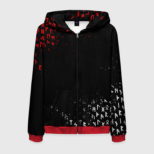 Мужская толстовка на молнии КРАСНО БЕЛЫЕ РУНЫ / 3D-Красный – фото 1