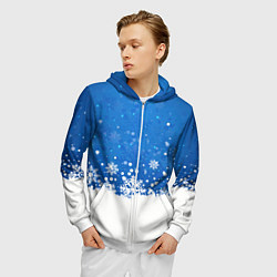 Толстовка 3D на молнии мужская Снежинки - С Новым Годом, цвет: 3D-белый — фото 2