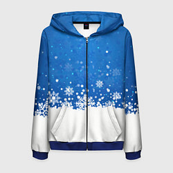 Толстовка 3D на молнии мужская Снежинки - С Новым Годом, цвет: 3D-синий