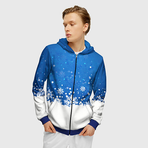 Мужская толстовка на молнии Снежинки - С Новым Годом / 3D-Синий – фото 3