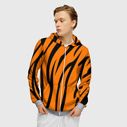 Толстовка 3D на молнии мужская Текстура тиграtiger, цвет: 3D-меланж — фото 2