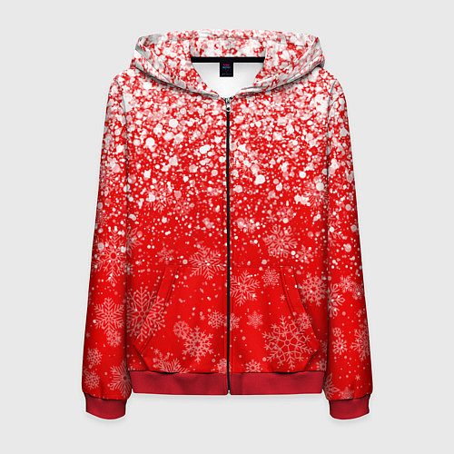 Мужская толстовка на молнии ЗИМА БЛИЗКО, НОВЫЙ ГОД 2022 СНЕЖИНКИ И БРЫЗГИ КРАС / 3D-Красный – фото 1