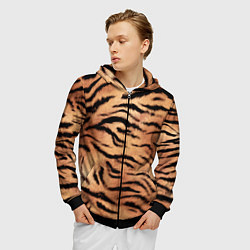 Толстовка 3D на молнии мужская Шкура тигра текстура, цвет: 3D-черный — фото 2