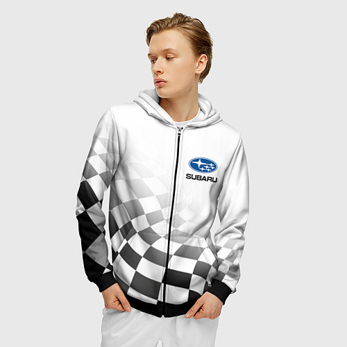 Мужская толстовка на молнии Subaru, Субару Спорт, Финишный флаг / 3D-Черный – фото 3