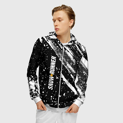 Мужская толстовка на молнии SnowRunner Logo / 3D-Белый – фото 3