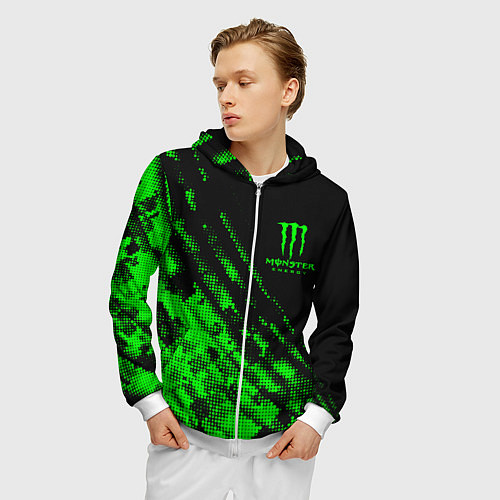 Мужская толстовка на молнии Monster Energy Текстура / 3D-Белый – фото 3