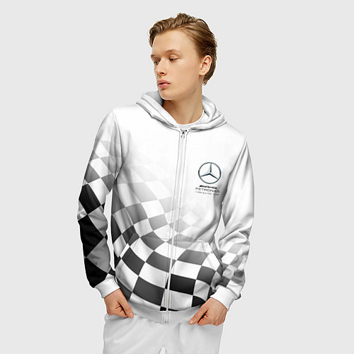 Мужская толстовка на молнии MERCEDES, МЕРСЕДЕС СПОРТ, ФИНИШНЫЙ ФЛАГ, ФОРМУЛА 1 / 3D-Белый – фото 3