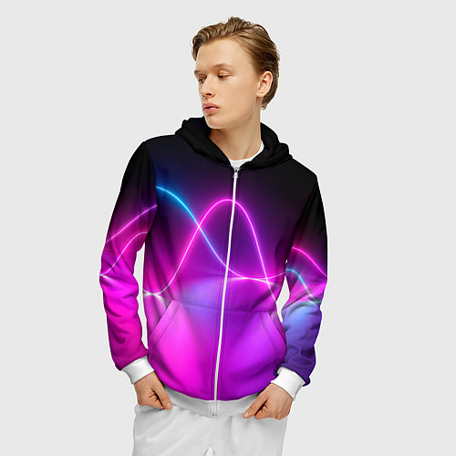 Мужская толстовка на молнии Лучи света pink theme / 3D-Белый – фото 3