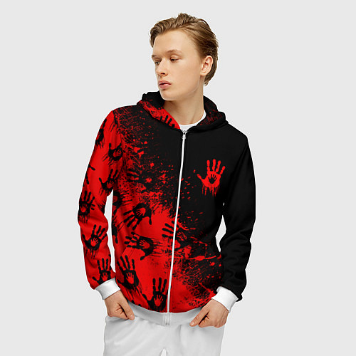 Мужская толстовка на молнии Death Stranding Отпечаток рук паттерн / 3D-Белый – фото 3