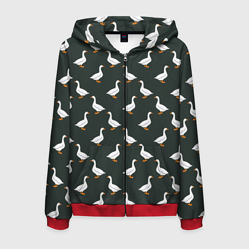 Мужская толстовка на молнии Гуси паттерн / 3D-Красный – фото 1