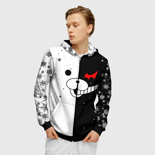 Мужская толстовка на молнии НОВОГОДНИЙ МОНОКУМА ЧЁРНО БЕЛЫЙ НОВЫЙ ГОД 2022 / 3D-Черный – фото 3