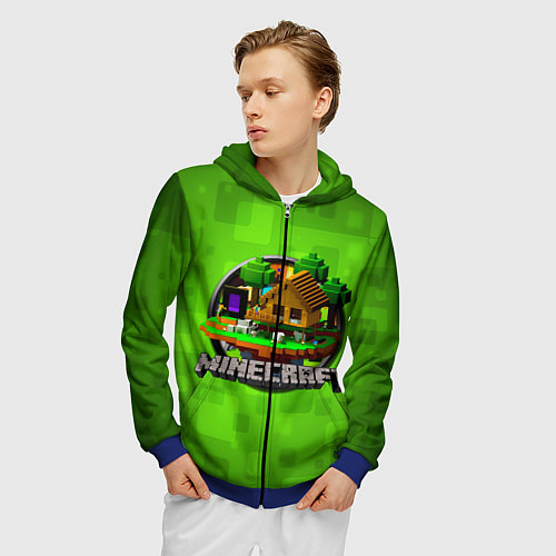 Мужская толстовка на молнии Minecraft Logo Green / 3D-Синий – фото 3