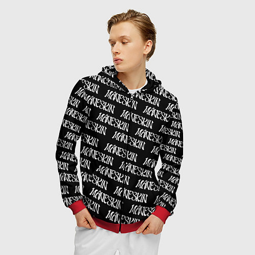 Мужская толстовка на молнии MANESKIN LOGO WHITE PATTERN / 3D-Красный – фото 3