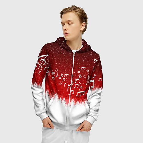 Мужская толстовка на молнии МУЗЫКАЛЬНАЯ НОВОГОДНЯЯ НОЧЬ 2022 НОВЫЙ ГОД / 3D-Белый – фото 3