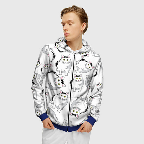 Мужская толстовка на молнии КОТИКИ МЕМ МЯУ / 3D-Синий – фото 3