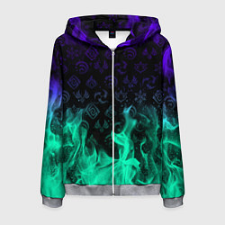 Толстовка 3D на молнии мужская НЕОНОВЫЙ ОГОНЬ ГЕНШИН ИМПАКТ СИМВОЛЫ, цвет: 3D-меланж