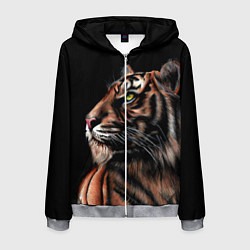 Толстовка 3D на молнии мужская Тигр в Темноте Взгляд Вверх, цвет: 3D-меланж