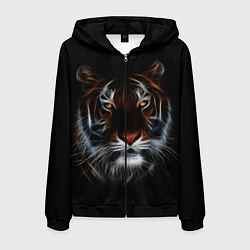 Толстовка 3D на молнии мужская Тигр в Темноте Глаза Зверя, цвет: 3D-черный