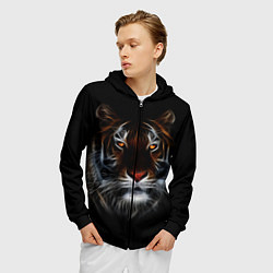 Толстовка 3D на молнии мужская Тигр в Темноте Глаза Зверя, цвет: 3D-черный — фото 2
