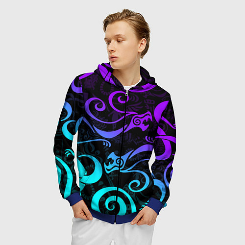 Мужская толстовка на молнии НЕОНОВОЕ ТАТУ ДРАКЕНА УЗОР / 3D-Синий – фото 3