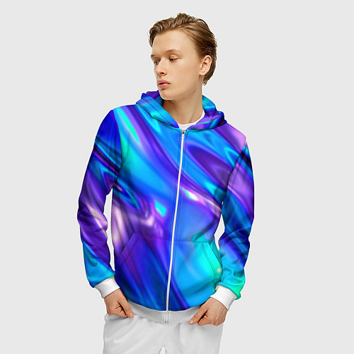 Мужская толстовка на молнии Neon Holographic / 3D-Белый – фото 3