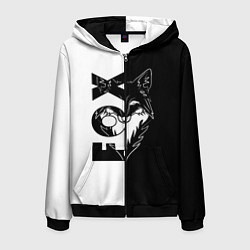 Толстовка 3D на молнии мужская FOX Лис, цвет: 3D-черный