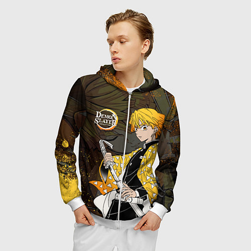 Мужская толстовка на молнии ТОМИОКА SLAYER КЛИНОК / 3D-Белый – фото 3