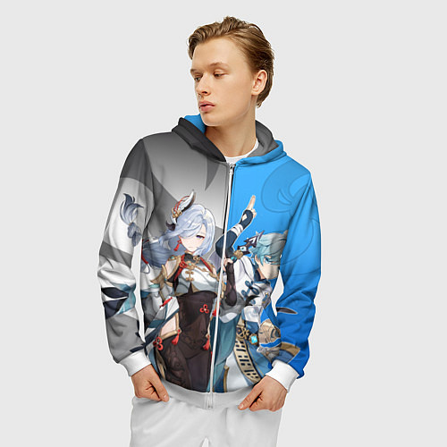 Мужская толстовка на молнии ШЭНЬ ХЭ ЧУНЬ ЮНЬ GENSHIN IMPACT / 3D-Белый – фото 3
