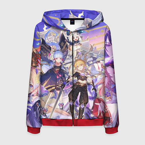 Мужская толстовка на молнии Genshin Impact - Арка Инадзумы / 3D-Красный – фото 1