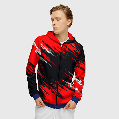Мужская толстовка на молнии БЕЛО-КРАСНАЯ КРАСКА / 3D-Синий – фото 3