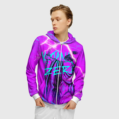 Мужская толстовка на молнии Katana Zero Катана Зеро Самурай / 3D-Белый – фото 3