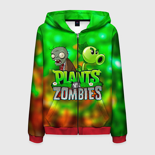 Мужская толстовка на молнии Plants vs Zombies горохострел и зомби / 3D-Красный – фото 1