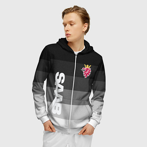 Мужская толстовка на молнии SAAB СААБ ГРАДИЕНТ / 3D-Белый – фото 3