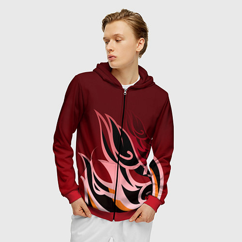 Мужская толстовка на молнии ТОМА GENSHIN IMPACT / 3D-Красный – фото 3
