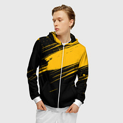 Толстовка 3D на молнии мужская Black and yellow grunge, цвет: 3D-белый — фото 2