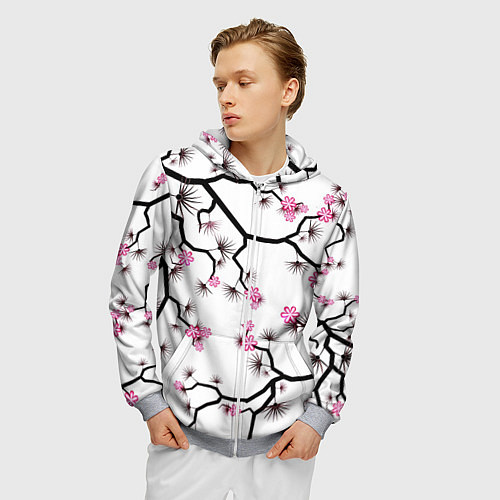Мужская толстовка на молнии Цветущий шиповник / 3D-Меланж – фото 3