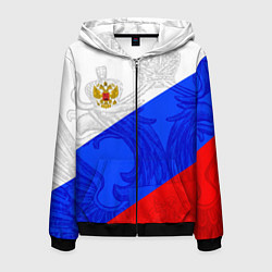 Толстовка 3D на молнии мужская Российский герб: триколор, цвет: 3D-черный