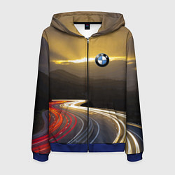Толстовка 3D на молнии мужская BMW Night route, цвет: 3D-синий