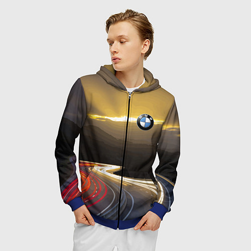 Мужская толстовка на молнии BMW Night route / 3D-Синий – фото 3