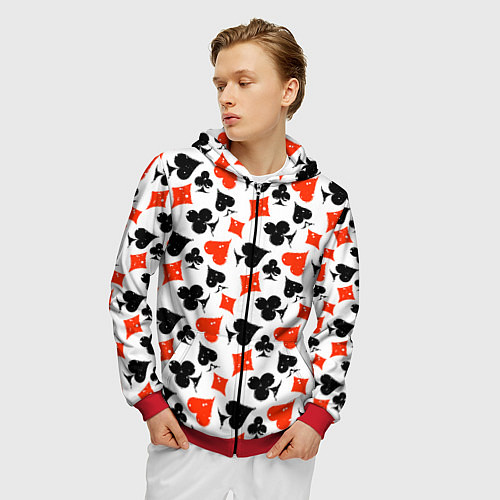 Мужская толстовка на молнии Пика, Черва, Крестя, Бубна / 3D-Красный – фото 3