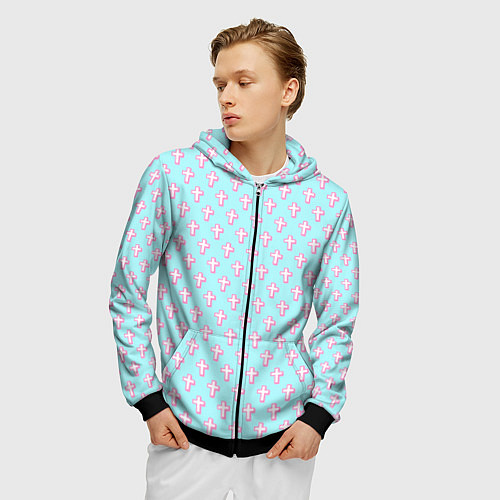 Мужская толстовка на молнии Кресты голубой фон / 3D-Черный – фото 3