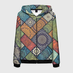 Толстовка 3D на молнии мужская Mandala-pattern, цвет: 3D-черный