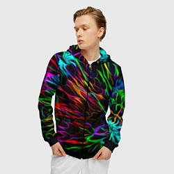Толстовка 3D на молнии мужская Neon pattern Vanguard, цвет: 3D-черный — фото 2