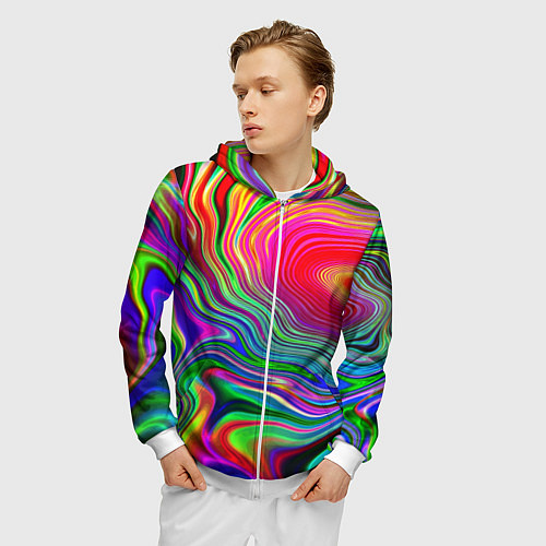 Мужская толстовка на молнии Expressive pattern Neon / 3D-Белый – фото 3