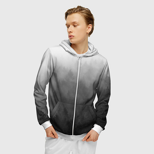 Мужская толстовка на молнии Темный лес - туман / 3D-Белый – фото 3