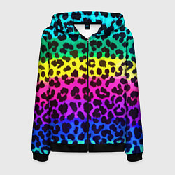 Толстовка 3D на молнии мужская Leopard Pattern Neon, цвет: 3D-черный