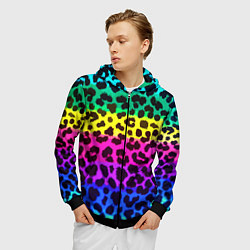 Толстовка 3D на молнии мужская Leopard Pattern Neon, цвет: 3D-черный — фото 2